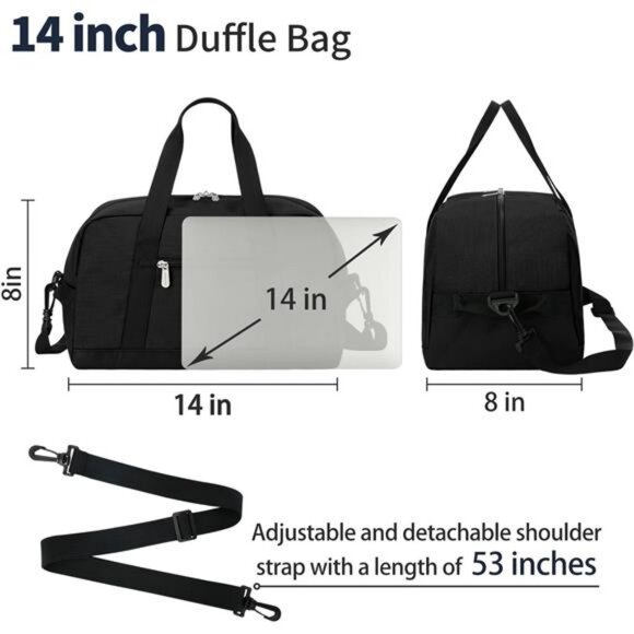 Small Gym Bag Carry On Mini Duffel Lightweight Travel Workout Bag Black - Picture 6 of 7